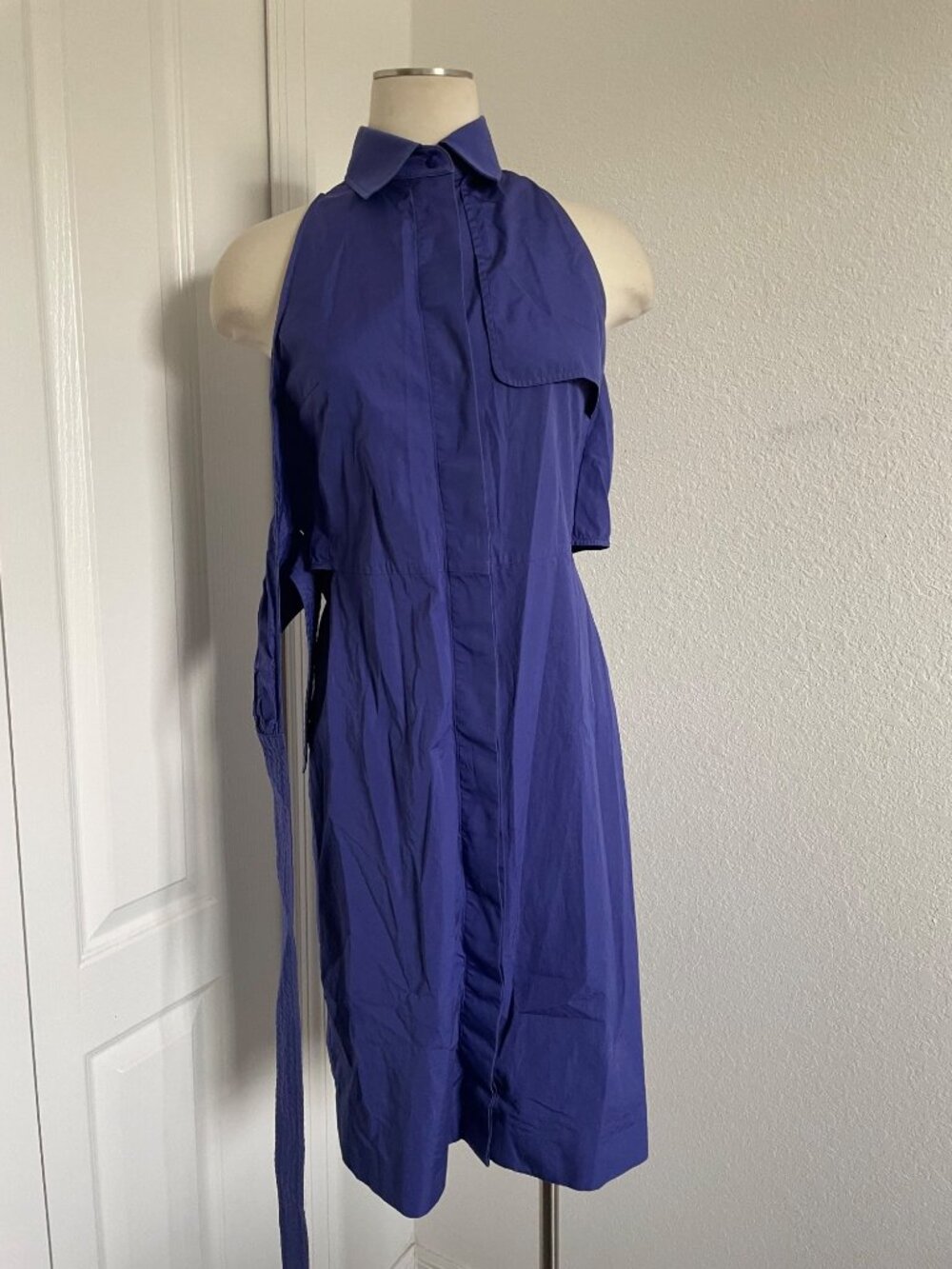 MAX MARA Indigo Purple Sleeveless Cotton Sheath Shirt Dress Women’s Size XS - Picture 6 of 10